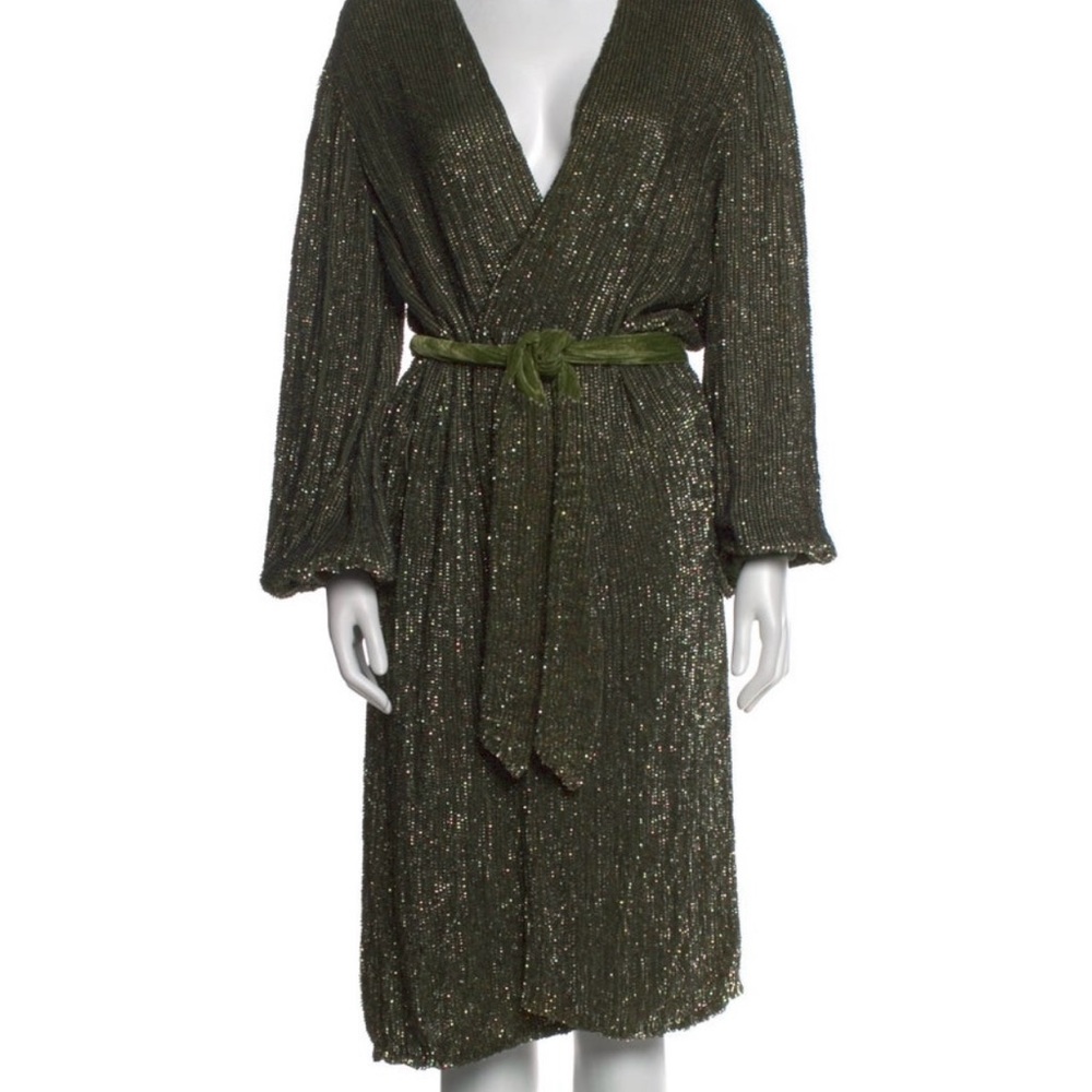 Retrofete Shimmering Olive Midi Dress